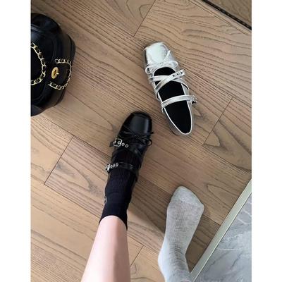 Маленькие туфли на скрытой платформе женские серебристые с бантом и перекрестным ремешком Мэри Джейн балетки