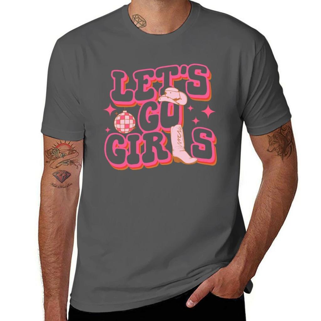White Lets Go Girls Cowboy Boots Cowgirl Hat Bachelorette Party Tshirt High Quality Durable Tshirt