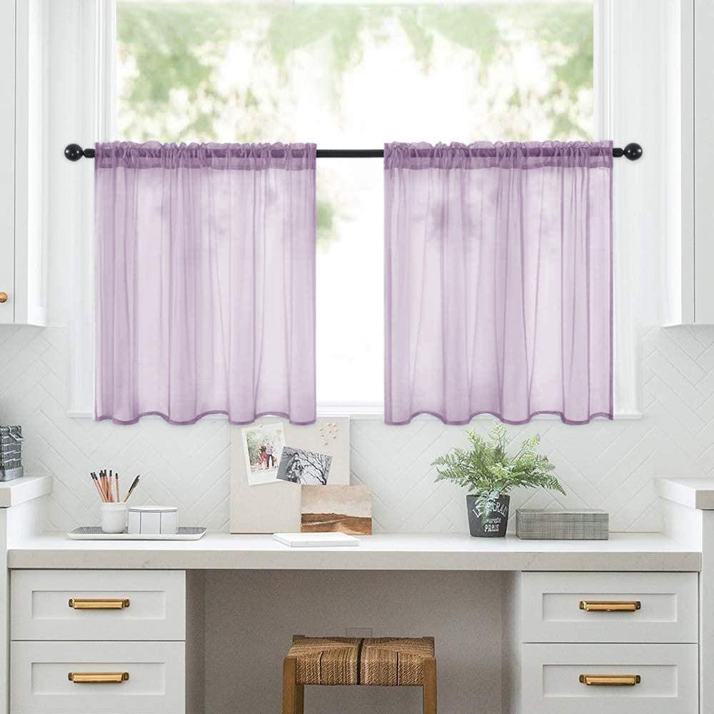 2pcs Sheer Kitchen Short Curtains Rod Pocket Room Divider Semi-Blackout Window Valances for Bathroom Bedroom Rideaux Chambre