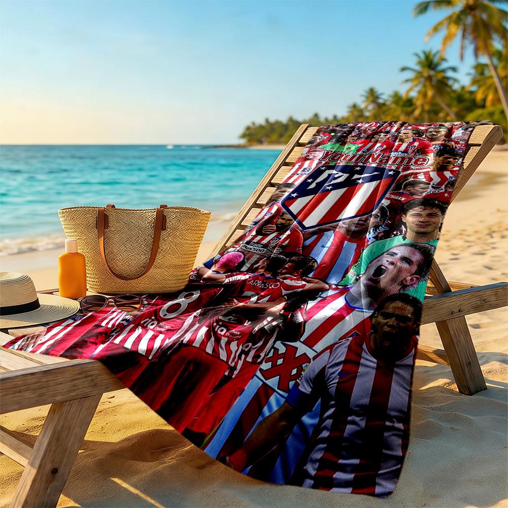 Atletico Madrid Customize Text Beach Towel High Absorbency & Quick-Dry Ideal for Travel Outdoor Swim Pool Yoga Surf Camping Hiking Gym Gift Holiday