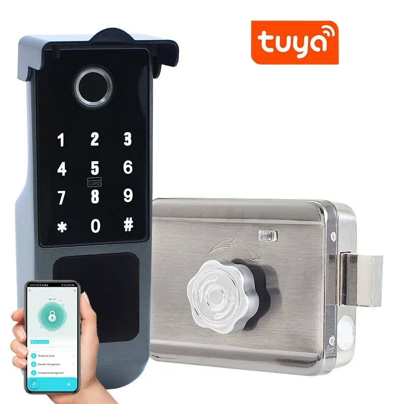 Умный замок TTLock версии Встроенный шлюз Tuya Отпечаток пальца+Пароль+Ключ+IC-карта Удаленное управление разблокировкой Электрические накладные замки