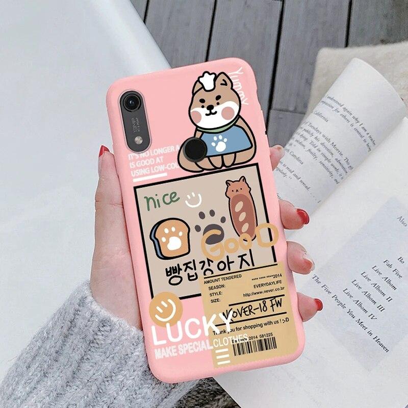 Милый мультяшный чехол для Huawei Y6 2019 с отверстием для пары, синий цветочный столик, мягкий чехол из ТПУ для Huawei Y6 2019, розовый узор, большое сердце, противоударная защитная задняя сумка