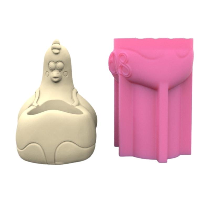 Cute Hen Pen Holder Silicone Molds Table Ornament Mould Plaster Making Succulent Planter Mold Craft Home Decorations