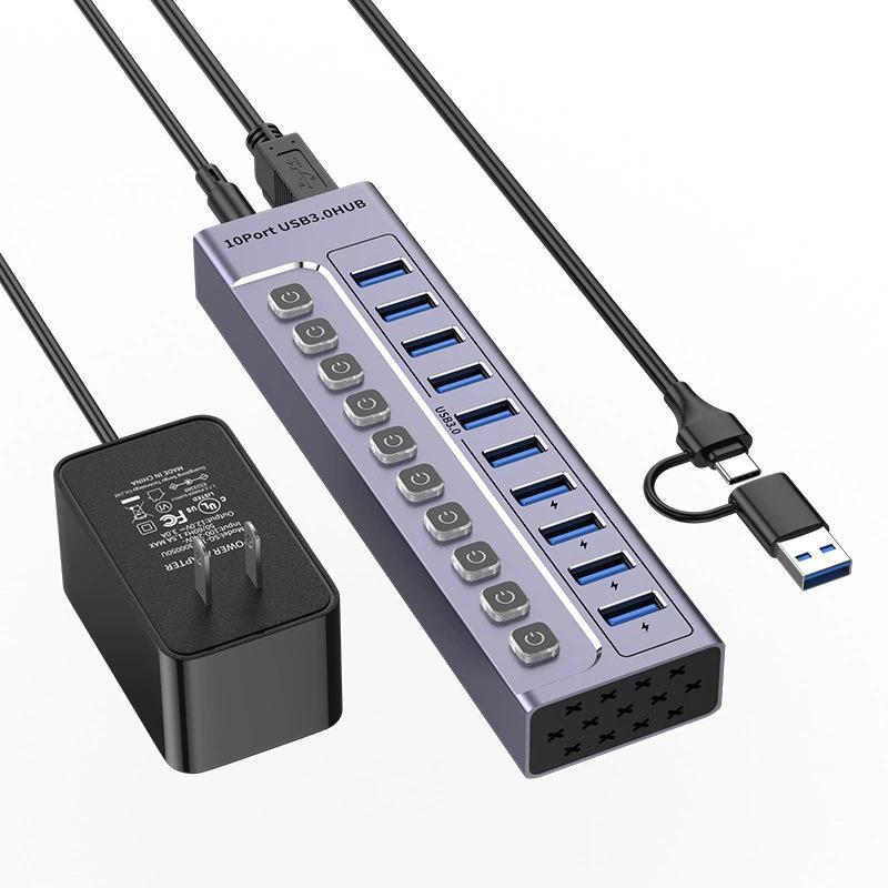 10-портовый USB 3.0 концентратор-расширитель для ноутбуков, телефонов и настольных компьютеров