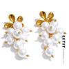 Arrivals Handmade Jewelry Simulated Pearls Round Flower Drop Earrings Stainless Steel Chic Jewelry