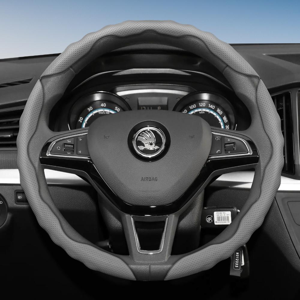 Подходит для чехла на руль Skoda с волнистым спортивным дизайном, дышащая кожа, сегментированный, нескользящий, впитывающий пот, защита для Octavia,