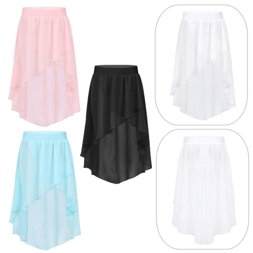 Kids Girls High Low Chiffon Dance Skirt for Lyrical Ballet Latin Jazz Stage Performance