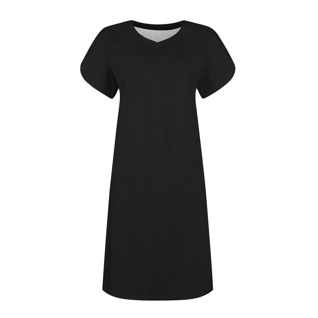 Women's Fashion Casual Solid Color V Neck Short Sleeve Short Dress