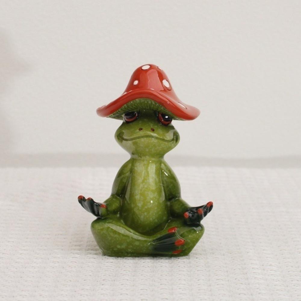 Handmade Yoga Frog Figurine Cartoon Mushroom Frog Statue Aesthetic Meditation Statue Garden Decor