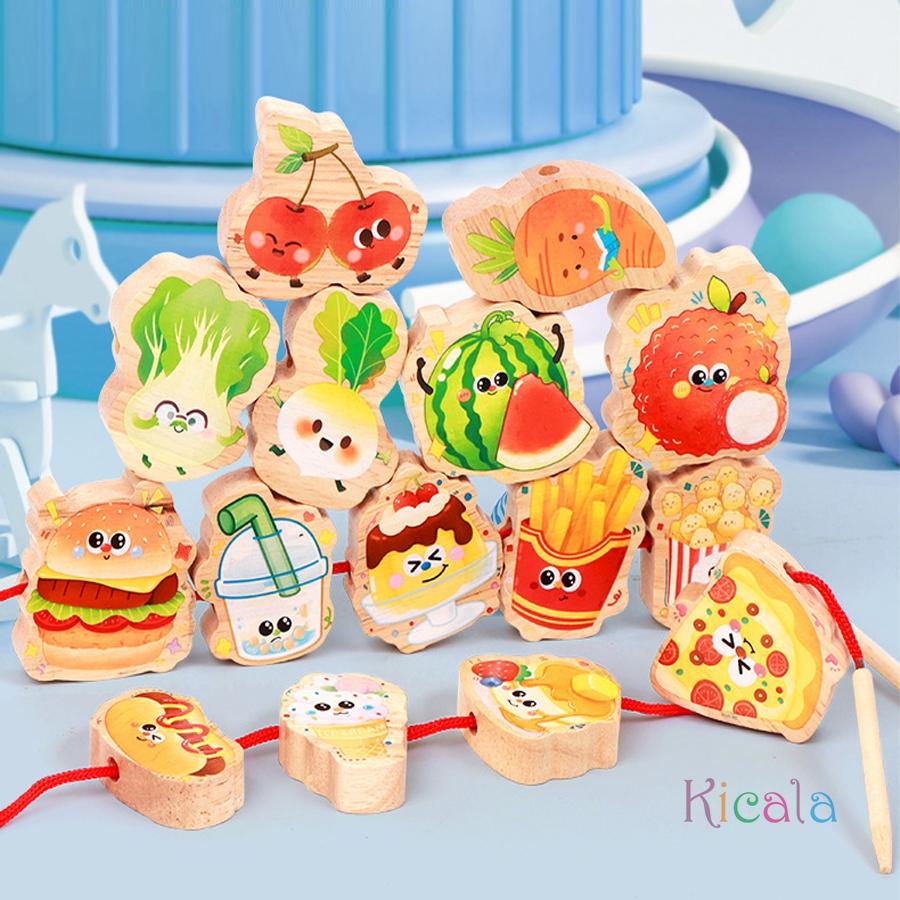 Образовательная деревянная игрушка-шнуровка Монтессори, игра на нанизывание, игрушка-фрукт/еда, обучающая игрушка для развития мелкой моторики малышей, для детей