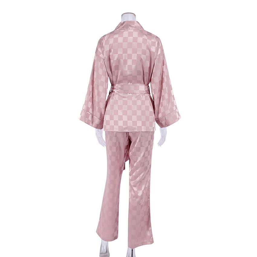 Осенний атласный длинный рукав кардиган галстук халат комплект женский домашний свободные длинные брюки пижамный костюм