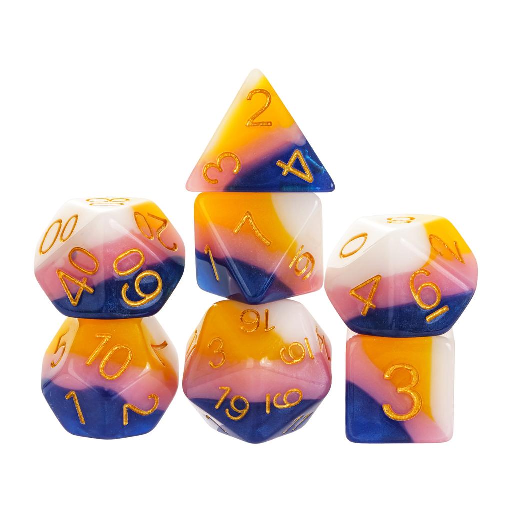 Cusdie Многоцветный набор кубиков DND из смолы с блестками D4-D20 для настольной ролевой игры Dungeons and Dragons