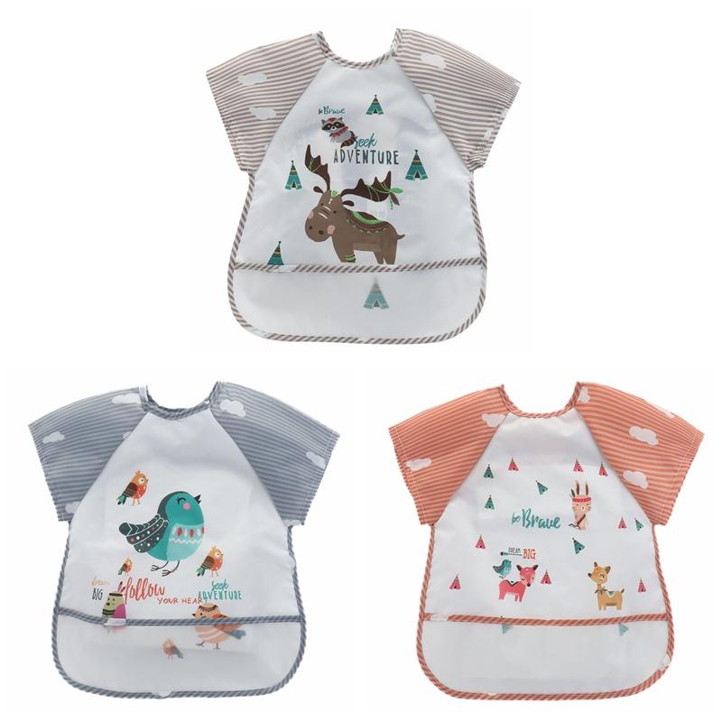 Унисекс для малышей, непромокаемый нагрудник с короткими рукавами, одежда для отрыжки, детский халат с героями мультфильмов, аксессуары для кормления