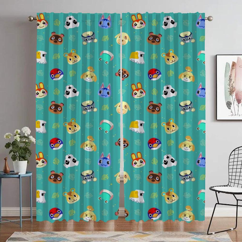 Animal Crossing Elegant Room Curtains 2 Pieces Home Interior Curtains for Living Room Partition Tulle for Bedroom Shades Curtain