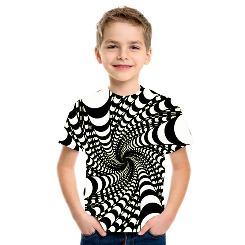 Summer Round Neck 3D Geometric Pattern Printed Top Fashionable Casual Short Sleeved Children's Boy T-shirts