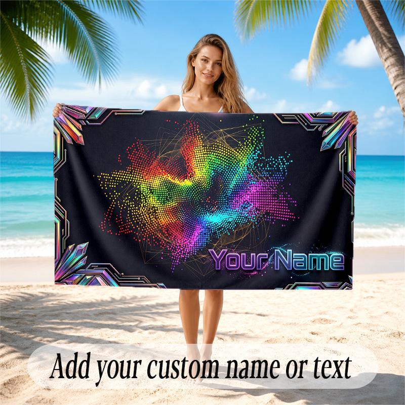 Neon Colorful Theme Quick Dry Beach Towel Custom Name Text Print Large Sand Resistant Towel Beach Vacation