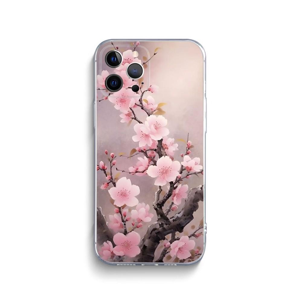 Розовый чехол для телефона с сакурой для iPhone 15 14 13 12 11 Pro Max Xs Xr X 7 8 Plus 12 13 Mini Силиконовый прозрачный чехол