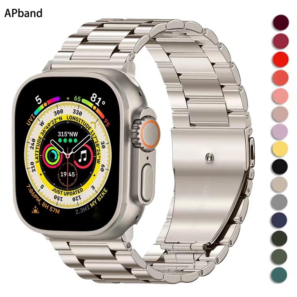 Роскошный классический металлический ремешок для Apple Watch Series 8 7 6 SE 5 45 мм 41 мм 40 мм 44 мм ремешок из нержавеющей стали для iWatch Ultra 49 мм 42 мм Correa