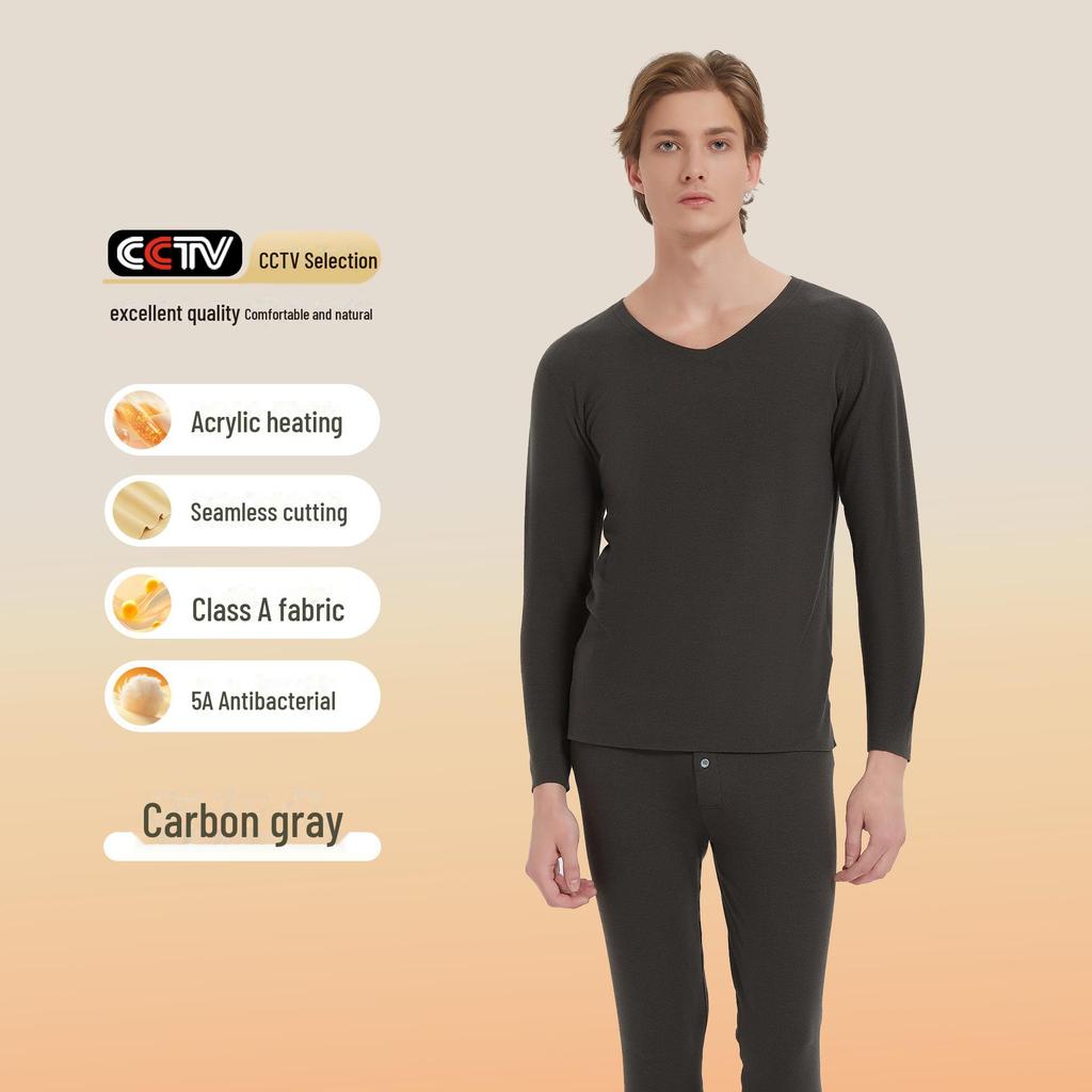 Men's Acrylic Thermal Underwear Set: German Velvet A-Type, Thick, Warm for Autumn and Winter.