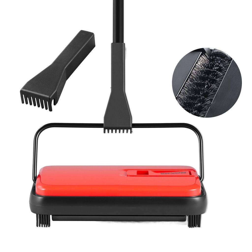 Carpet Floor Sweeper Manual 170mm Width Sweeping Paths Red