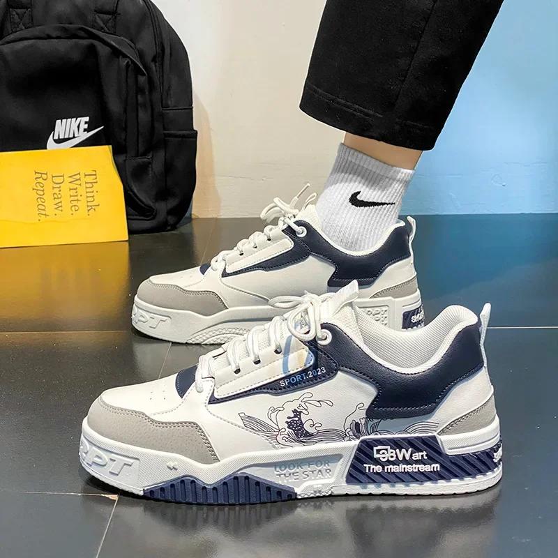 Мужская вулканизированная обувь 2024 года, модные кроссовки для студентов, кроссовки для бега в студенческом стиле, корейская удобная обувь на платформе, теннисные туфли для мужчин