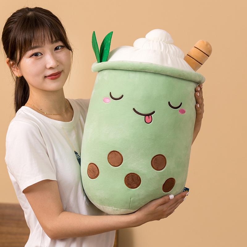 New Arrival Cartoon Fruit Bubble Tea Cup Plush Toys Real Life Boba Food With Suction Pillow Stuffed Soft Hug Cushion Decor