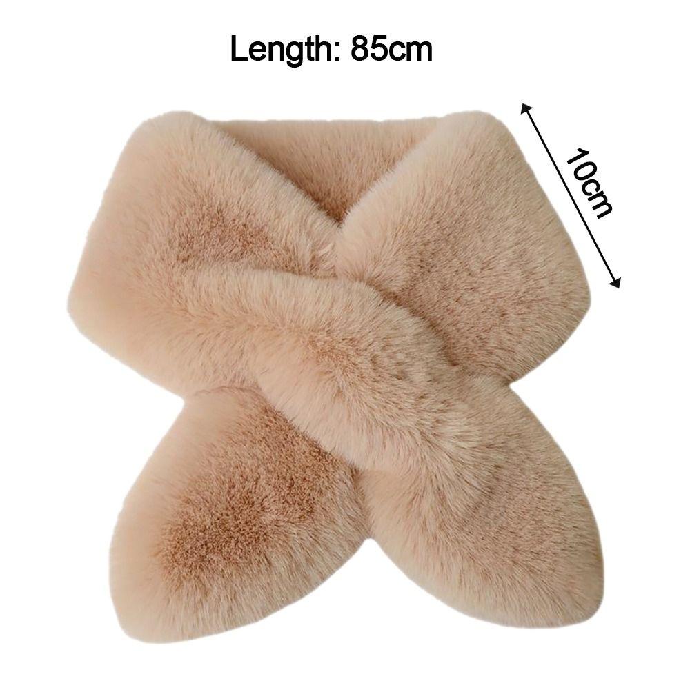 Faux Rabbit Fur Plush Cross Scarf Solid Color Neckerchief Wrap Winter Warm Neck Scarf  Girls