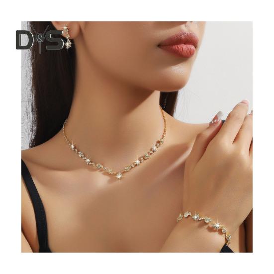 3 шт./комплект женский комплект ювелирных изделий горный хрусталь чокер висячие серьги браслет набор регулируемая удлинительная цепочка выпускной вечер невесты свадебные украшения