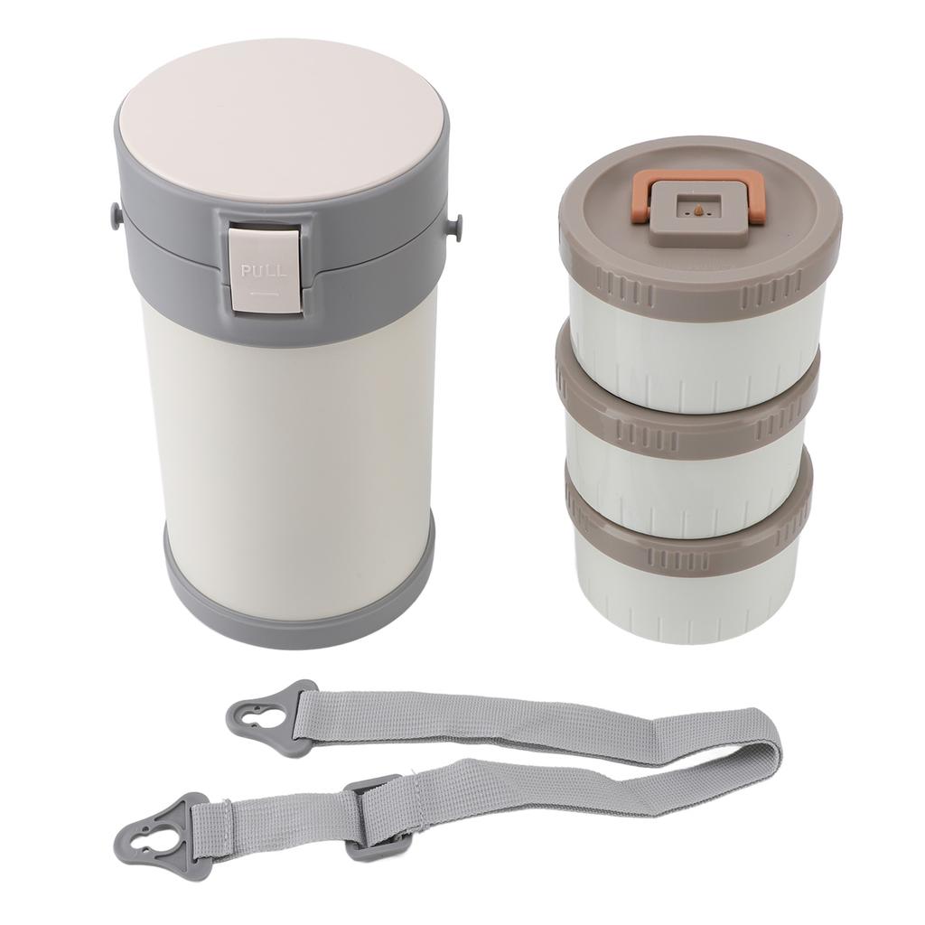 Изолированная банка для еды 2,3 л, 3-уровневая, безопасная для микроволновой печи, из нержавеющей стали 304, термоконтейнер для ланча с плечом