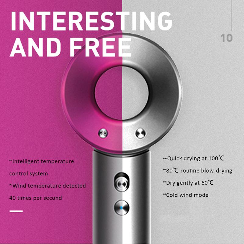 Профессиональный фен для волос без листьев, низкий уровень шума, постоянная температура, быстрая сушка, отрицательный уход за волосами, фен высокой мощности