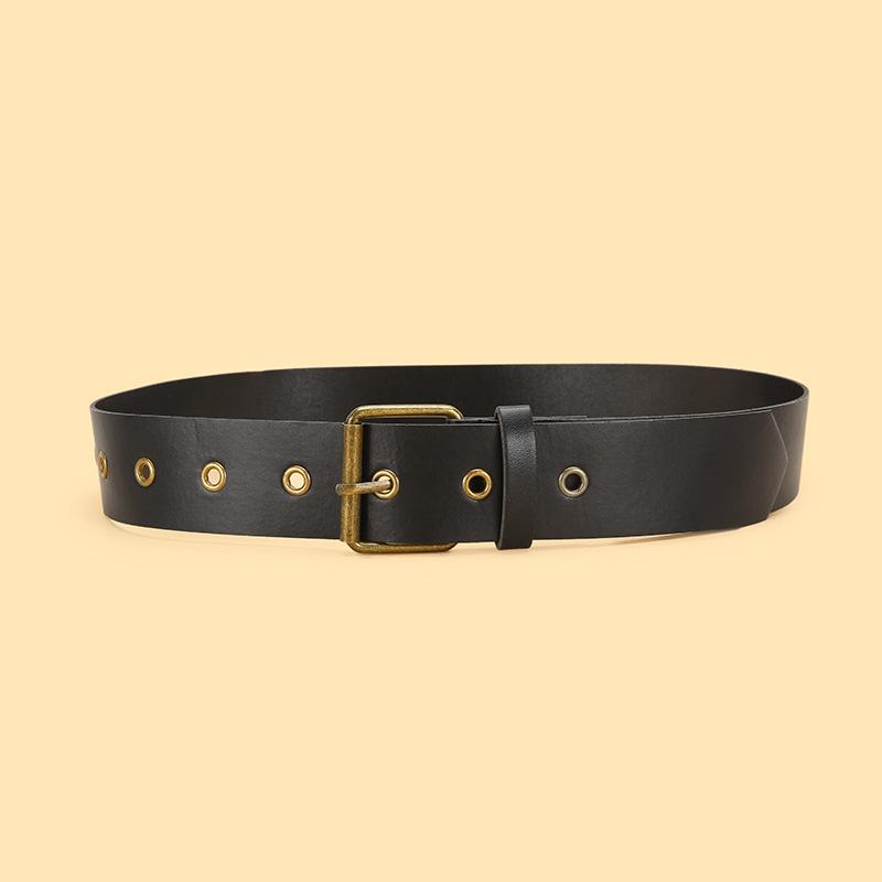 Versatile and simple casual workwear belt with matching jeans, leather belt, pin buckle, black fashion belt