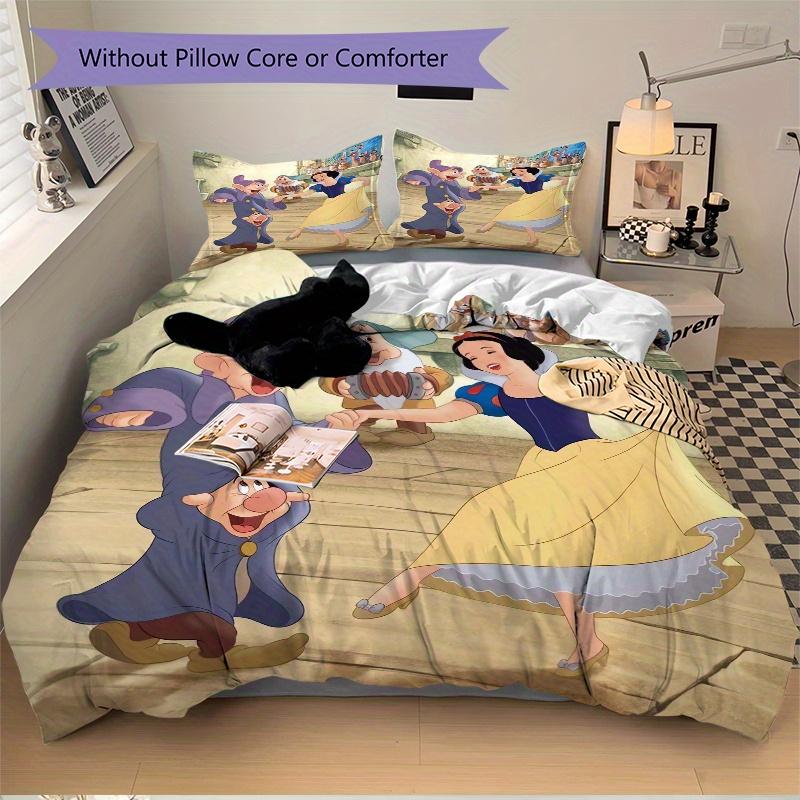 3pcs Dancing Snow White and the Dwarfs Quilt Set - Soft and Comfortable Bedroom, Guest Room and Dorm Decor Bedding Set 1 Quilt Cover + 2 Pillowca