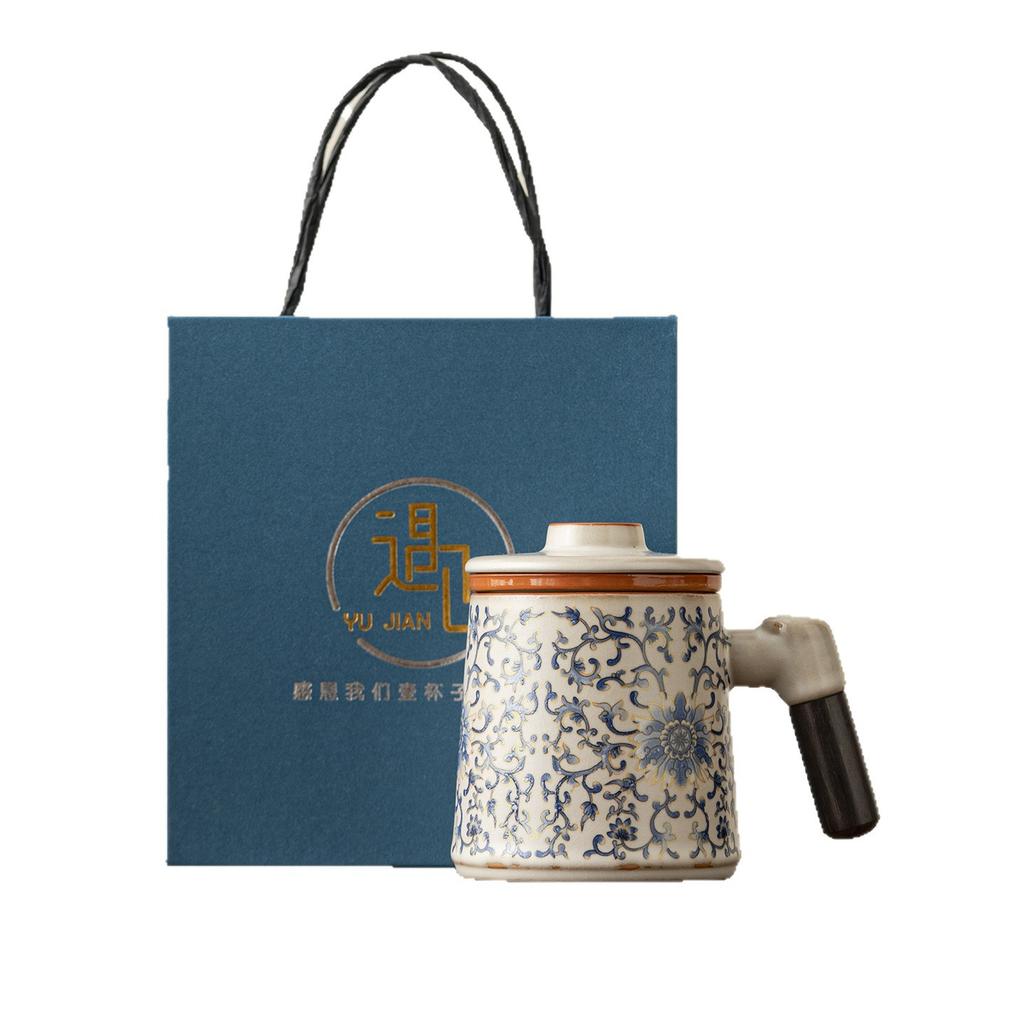Ru kiln twisted lotus ceramic office teacup with lid filtering large capacity tea separation tea cup household with handle