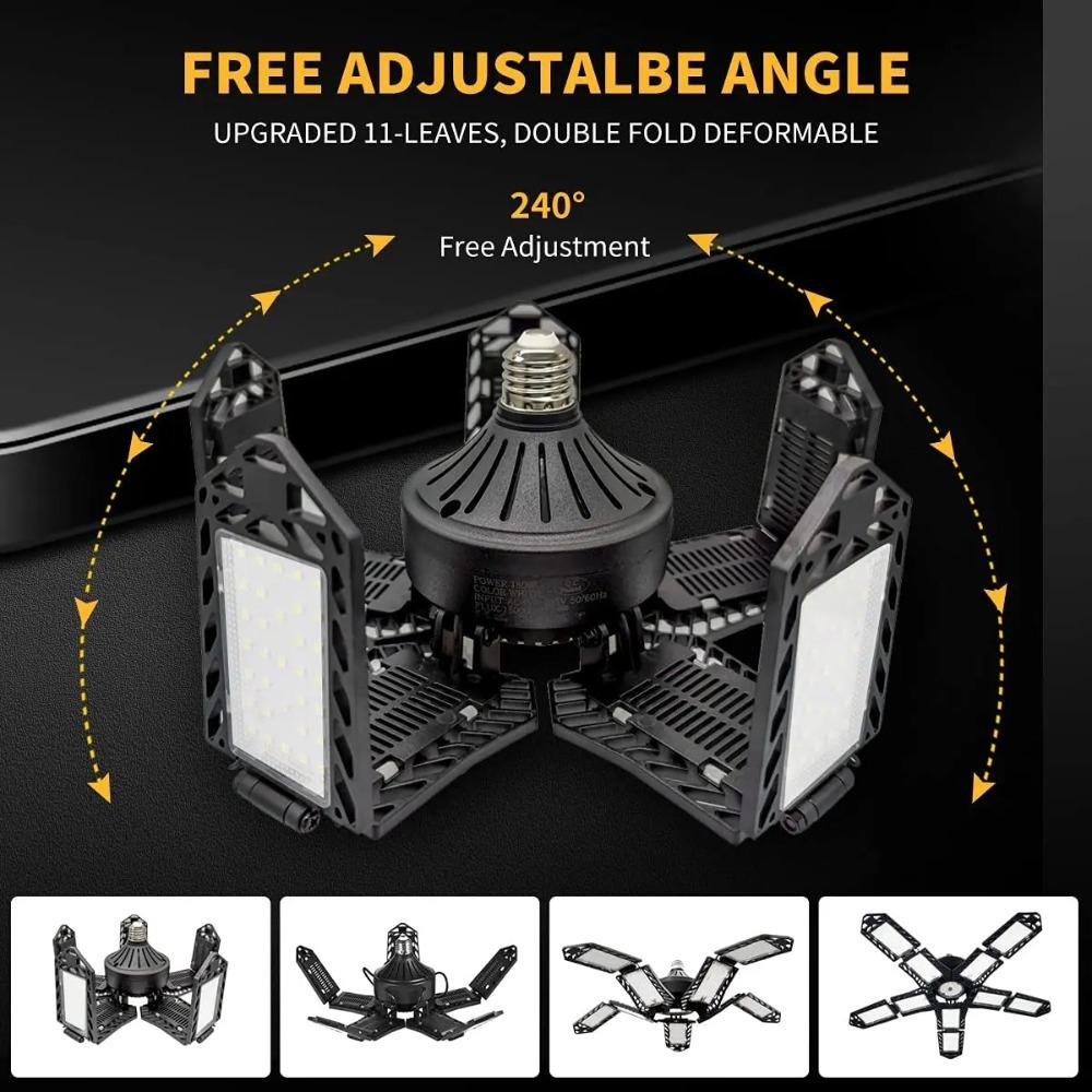 Светодиодный гаражный светильник с 10 панелями и регулируемыми панелями, сверхяркий, потолочное освещение E27/E26, рабочий свет для подвала, мастерской, склада