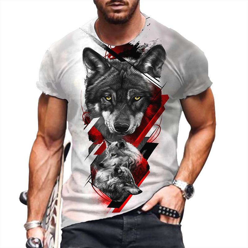 Футболка с 3D-принтом букв, мужские футболки с животными, волк, повседневный топ большого размера с короткими рукавами, мужская футболка