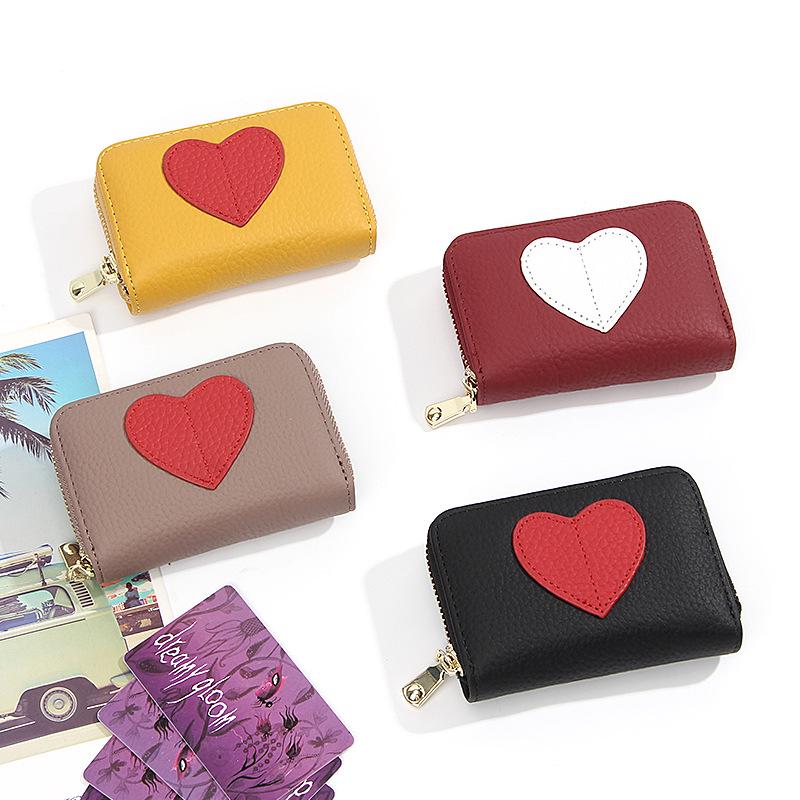 Top Grain Cowhide Heart Wallet with Multi-Card Slots and Large Capacity - Genuine Leather Accordion Card Holder