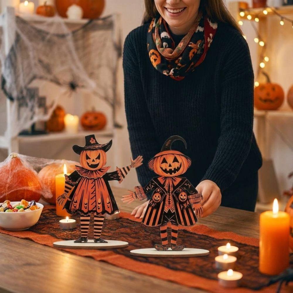 3Pcs Wooden Pumpkin Man Tabletop Decor 2D Flat Pumpkin Scarecrow Party Sign  Farmhouse Setting