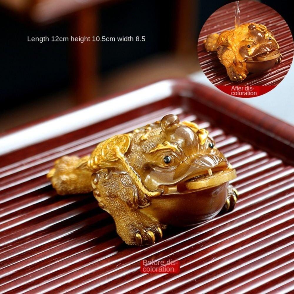 Red Golden Toad Tea Pet Resin Lucky Water Tea Pet Cute Color Changing Tea Pet Tea Table Decoration