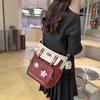 Student's Large Capacity Tutoring Bag Women's Contrast Color Stitching Shoulder Bag Crossbody Bag