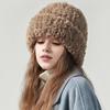 Women Winter Hat Fuzzy Faux Fur Brimless Solid Color Dome Windproof Warmth Sun Protection Knitted Cap Outdoor Travel Headwear