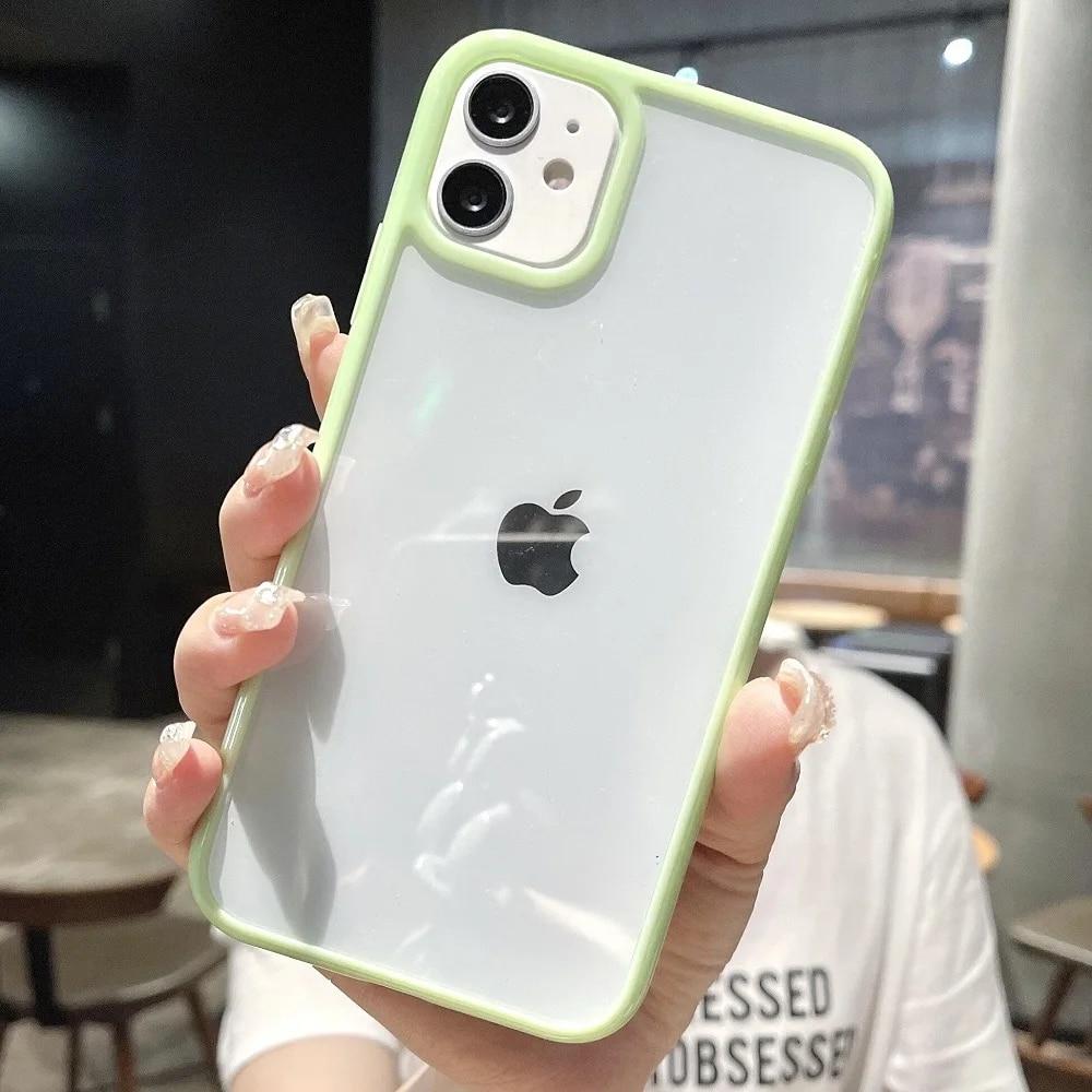 Противоударный прозрачный чехол для телефона с цветным бампером для iPhone 15 14 13 12 Mini 11 Pro Max XR X XS 8 7 Plus SE2022, прозрачная задняя крышка