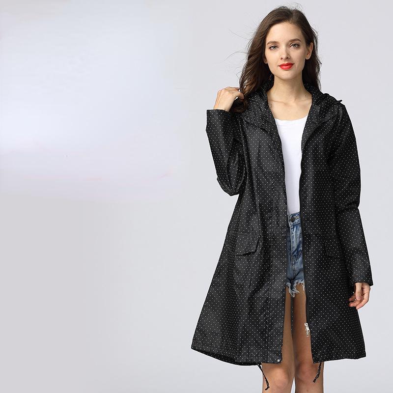 Women Casual Basic Outdoors Trench Classic Zipper Long Windbreaker Outdoor Climbing Hooded Waterproof Raincoat