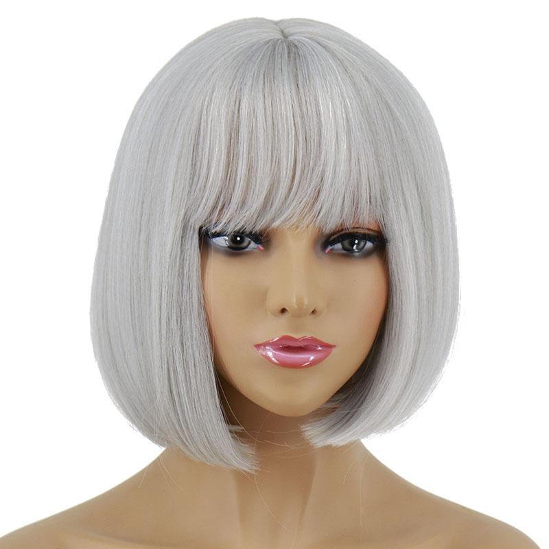 XINRAN Женский синтетический светло-фиолетовый парик, короткие прямые волосы для косплея с челкой, фиолетовый парик, длина до плеч, парик для вечеринки в честь Хэллоуина