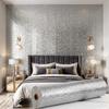 Self-adhesive wall sticker featuring a metallic-finish faux-slat striped pattern; suitable for living room TV feature walls