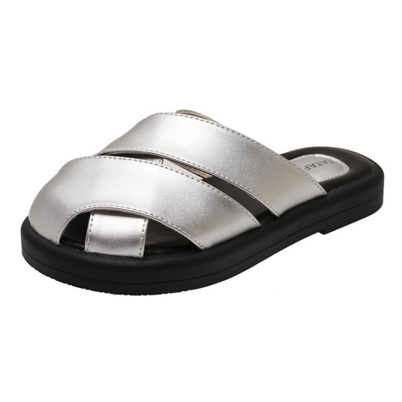 Модные лоферы-шлепанцы с закрытым носком для женщин, новые летние 2025, мюли, сексуальные низкие сандалии, повседневные нескользящие базовые римские ПУ шлепки, модная женская обувь