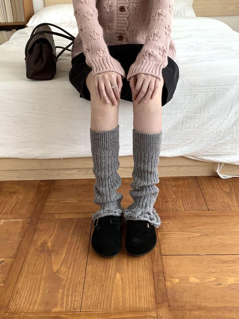 Женские теплые вязаные гетры в японском стиле - Серые ретро до середины голени, Сладкие молочно-белые до колена - Идеально для осени/зимы.