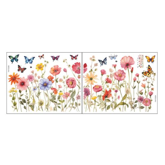2 Sheets Living Room Wall Stickers Flower Butterflies Pattern Colorful Decals Self-adhesive Wall Art Murals Living Room Bedroom Decor