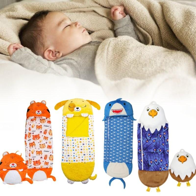 Стильный и теплый мультяшный детский спальный мешок с милой подушкой в форме животного для зимы
