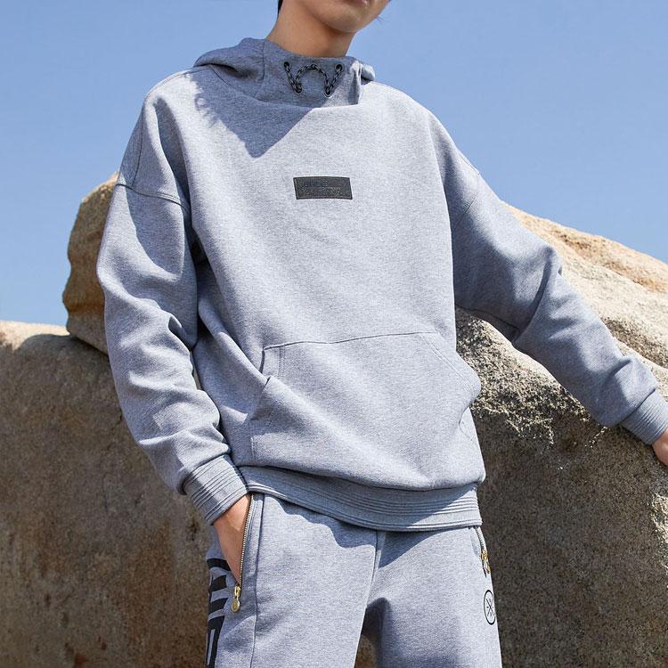 Li Ning Wade Series Casual Loose Pullover Hoodie Men Hoodies Gray AWDR111-1