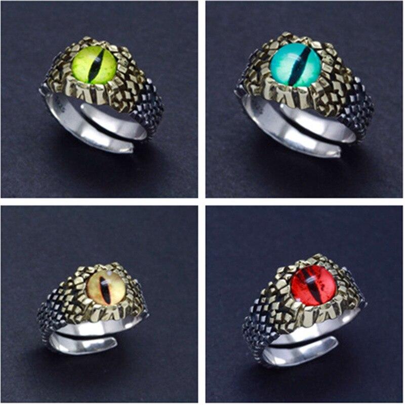 925 Silver Ring Python Eye Snake Eye Demon Eye Ring Opening Adjustable Ring Personality Retro Handmade Ring